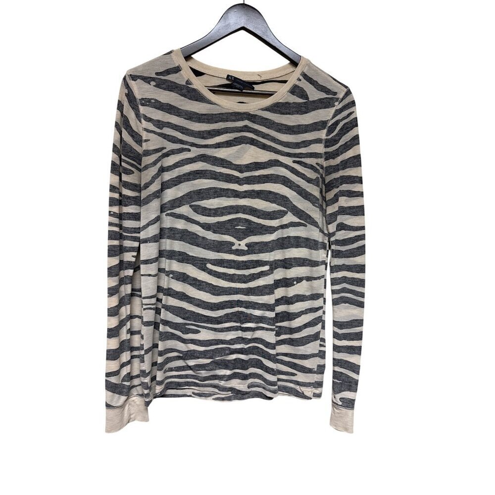 Armani Exchange Women's Shirt Animal Tiger Print Long Sleeve Lightweight Medium